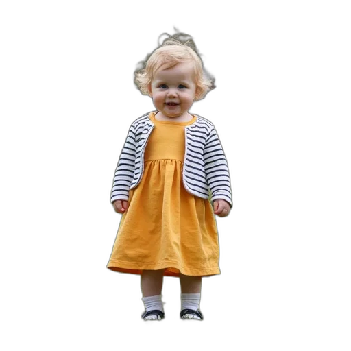 dress, 3d render, photorealistic, toddler, colorful, striped, jacket, standing transparent PNG cut-out