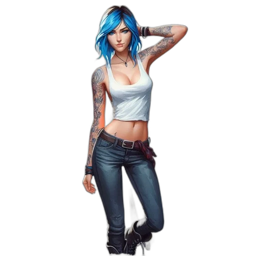 concept art, fantasy art, photorealistic, pixel art, blue, illustrated, woman, bright transparent PNG cut-out