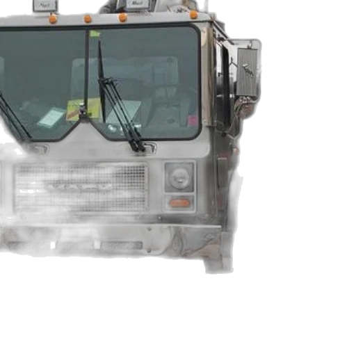 robot, mack, truck, crane, attached, parked, next, blue transparent PNG cut-out