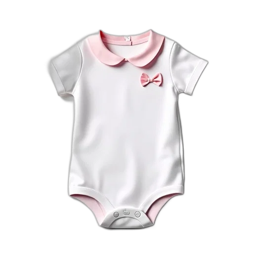 white, baby, onesie, small, pink, collar, bow, left transparent PNG cut-out