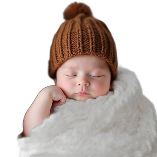 hat, face, photorealistic, 3d render, baby, brown, knitted, lying transparent PNG cut-out