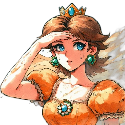 crown, dress, staff, face, concept art, watercolor, anime, pixel art transparent PNG cut-out