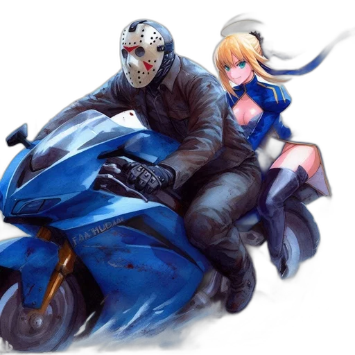mask, concept art, anime, comic book art, fantasy art, blue, two, characters transparent PNG cut-out