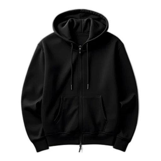 jacket, 3d render, dark, monochrome, black, hoodie, front, zipper transparent PNG cut-out