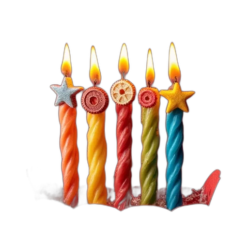 staff, multicolored, candles, stars, gears, red, packet transparent PNG cut-out