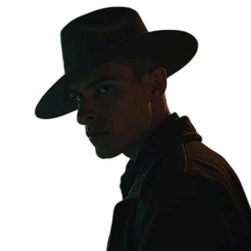 hat, jacket, face, photorealistic, concept art, rumbus, bander, snatch transparent PNG cut-out