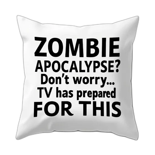white, pillow, black, text, design, reads, zombie, apocalypse transparent PNG cut-out