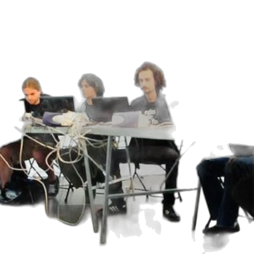 staff, furniture, 3d render, concept art, four, individuals, sit, table transparent PNG cut-out