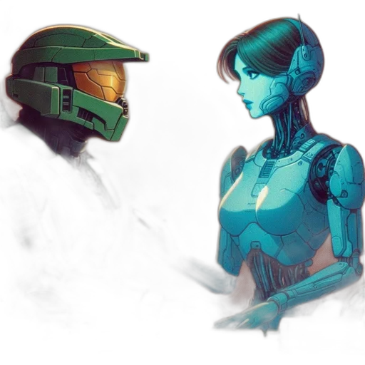 robot, concept art, cyberpunk, fantasy art, pixel art, outer space, blue, green transparent PNG cut-out