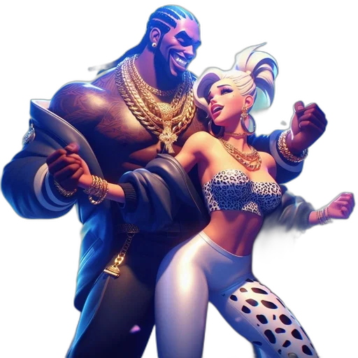 concept art, fantasy art, comic book art, 3d render, two, animated, characters, dance transparent PNG cut-out