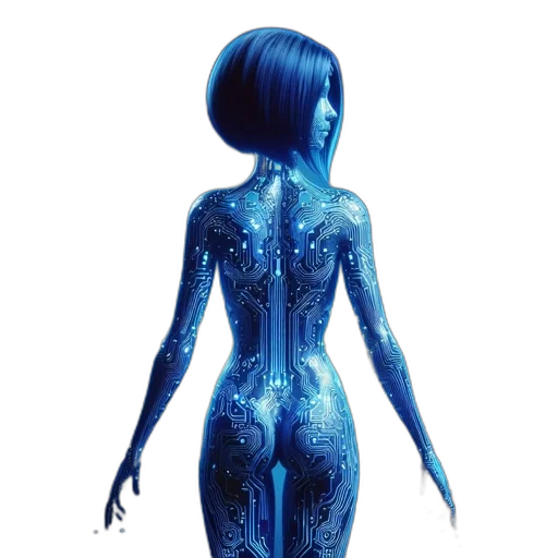 dress, robot, creature, concept art, cyberpunk, 3d render, fantasy art, blue transparent PNG cut-out
