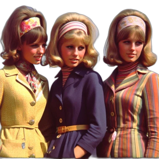 hat, jacket, dress, earth tones, three, women, 1960s, 1970s transparent PNG cut-out