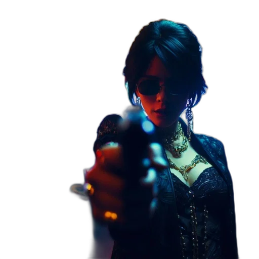 weapon, jacket, staff, cyberpunk, concept art, 3d render, photorealistic, neon lights transparent PNG cut-out