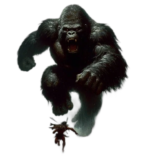 animal, creature, concept art, photorealistic, 3d render, massive, gorilla, lunges transparent PNG cut-out