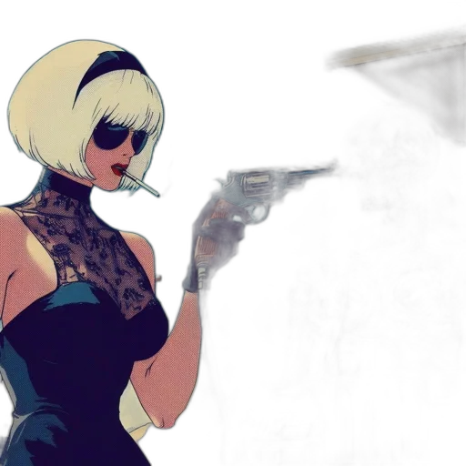 weapon, dress, mask, robot, concept art, comic book art, cyberpunk, cartoon transparent PNG cut-out