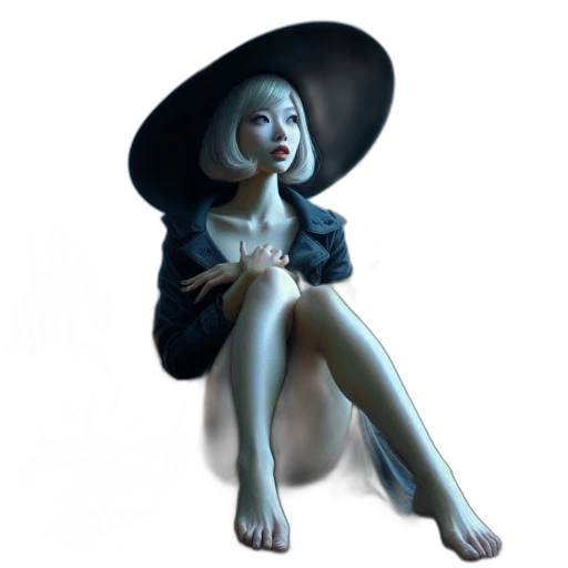 dress, hat, creature, staff, concept art, 3d render, fantasy art, photorealistic transparent PNG cut-out