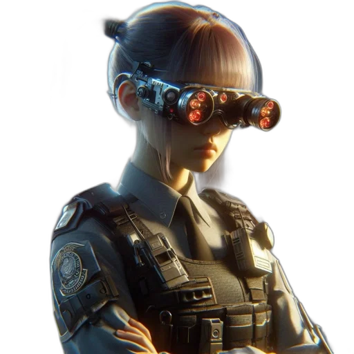 staff, robot, weapon, face, cyberpunk, concept art, 3d render, photorealistic transparent PNG cut-out