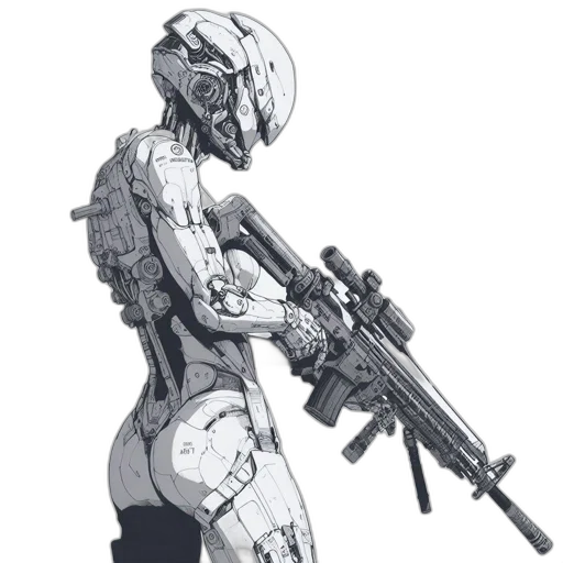 robot, weapon, dress, concept art, cyberpunk, comic book art, pixel art, outer space transparent PNG cut-out
