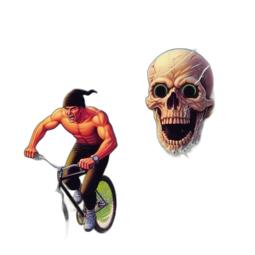 concept art, pixel art, comic book art, photorealistic, muscular, man, bike, races transparent PNG cut-out