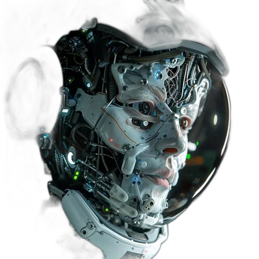 robot, mask, face, cyberpunk, concept art, 3d render, photorealistic, outer space transparent PNG cut-out