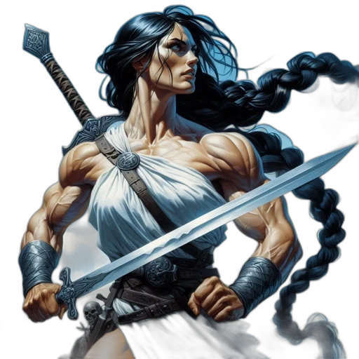 sword, weapon, comic book art, fantasy art, concept art, pixel art, muscular, woman transparent PNG cut-out