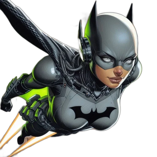 comic book art, concept art, photorealistic, cartoon, female, superhero, possibly, batgirl transparent PNG cut-out