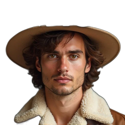 hat, jacket, face, hair transparent PNG cut-out