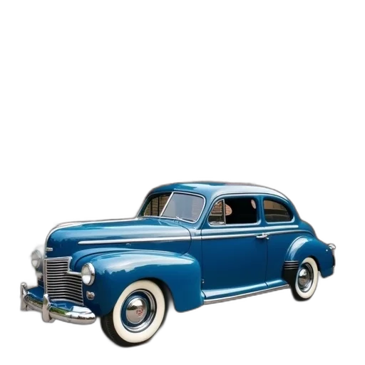 car, 3d render, photorealistic, concept art, vintage, blue, parked, front transparent PNG cut-out