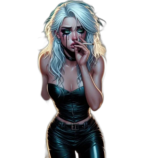 comic book art, concept art, cyberpunk, fantasy art, neon lights, dark, blue, woman transparent PNG cut-out