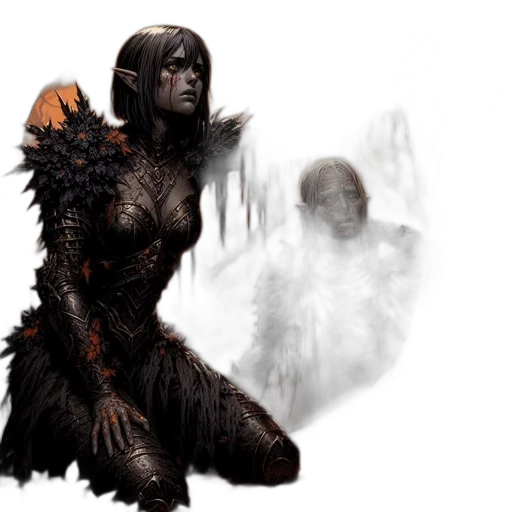 creature, concept art, fantasy art, comic book art, 3d render, fire, fog, dark transparent PNG cut-out