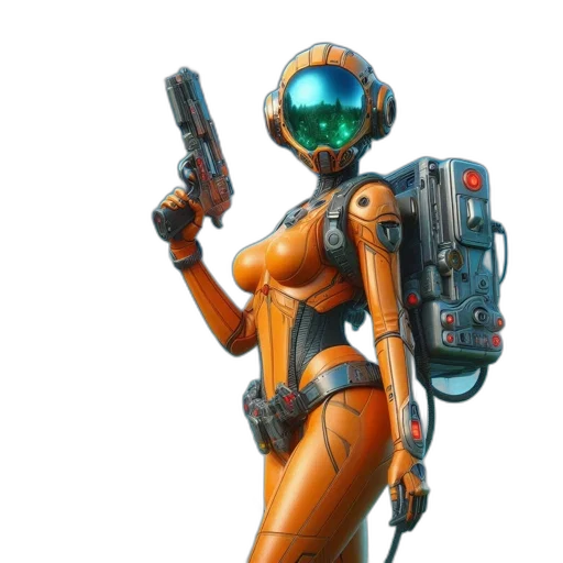 robot, weapon, staff, jacket, concept art, cyberpunk, 3d render, pixel art transparent PNG cut-out