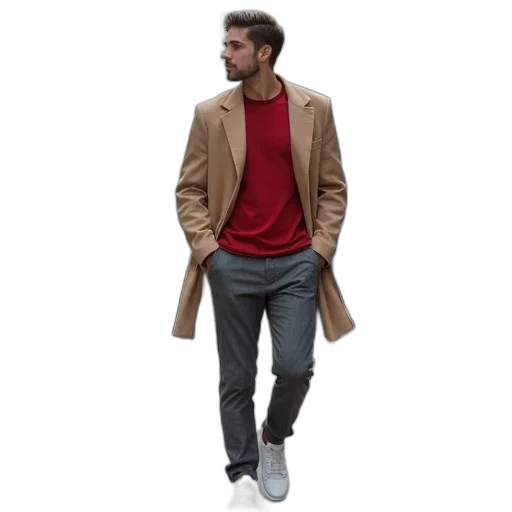 jacket, staff, 3d render, photorealistic, concept art, earth tones, red, colorful transparent PNG cut-out