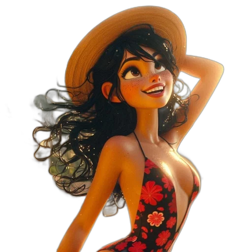 dress, hat, cartoon, comic book art, concept art, photorealistic, red, 3d-animated transparent PNG cut-out