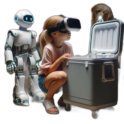robot, cyberpunk, concept art, 3d render, vaporwave, outer space, young, girl transparent PNG cut-out