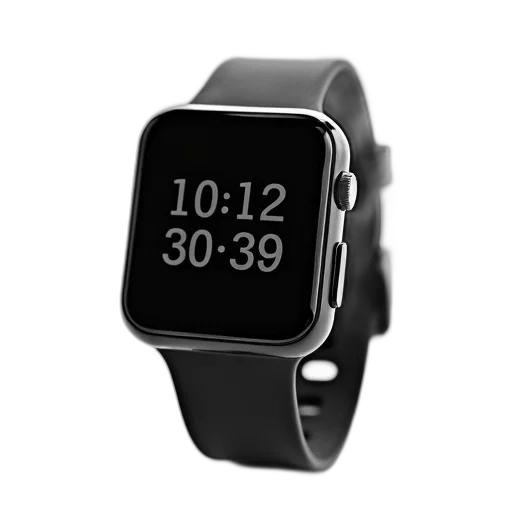 3d render, black, digital, wristwatch, square, face, strap, displayed transparent PNG cut-out