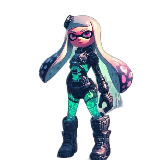 weapon, jacket, dress, mask, concept art, vaporwave, 3d render, pixel art transparent PNG cut-out