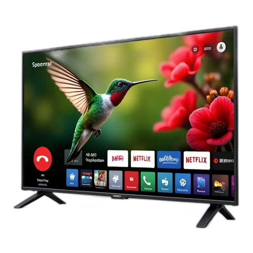 modern, flat-screen, television, displaying, colorful, wallpaper, green, hummingbird transparent PNG cut-out