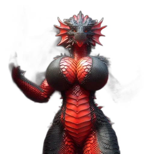 dragon, creature, dress, concept art, 3d render, fantasy art, pixel art, red transparent PNG cut-out