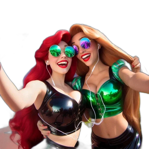 3d render, concept art, comic book art, cartoon, two, women, take, selfie transparent PNG cut-out