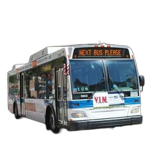 3d render, white, bus, words, next, please, front transparent PNG cut-out