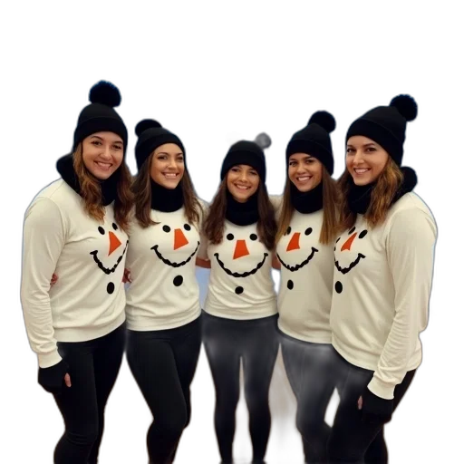group, people, dressed, winter-themed, costumes, posing, photo, bowling transparent PNG cut-out