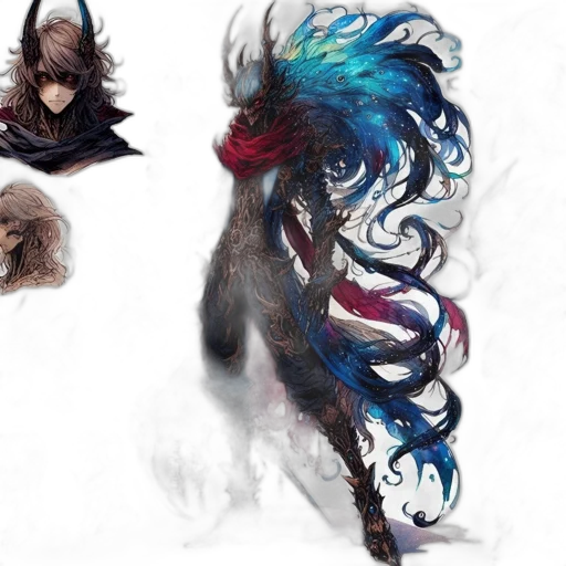 creature, mask, hair, concept art, fantasy art, anime, comic book art, dark transparent PNG cut-out