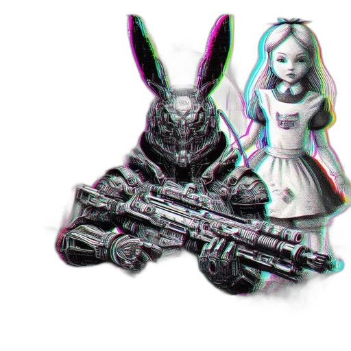 weapon, robot, creature, dress, pixel art, vaporwave, cyberpunk, concept art transparent PNG cut-out