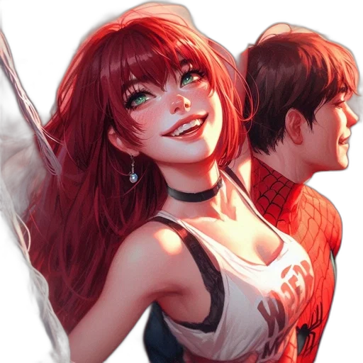 comic book art, fantasy art, concept art, anime, red, cheerful, young, woman transparent PNG cut-out