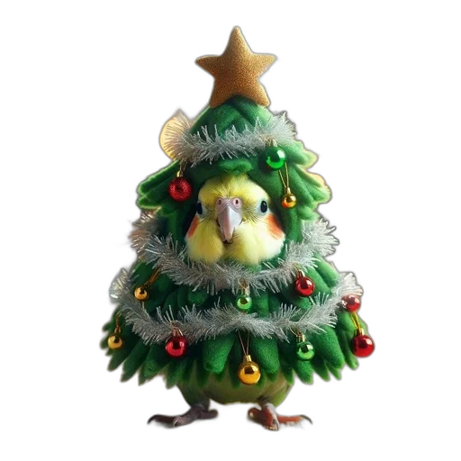 tree, 3d render, photorealistic, festive, scene, small, bird, perches transparent PNG cut-out