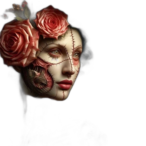 mask, face, flower, crown, photorealistic, concept art, 3d render, fantasy art transparent PNG cut-out