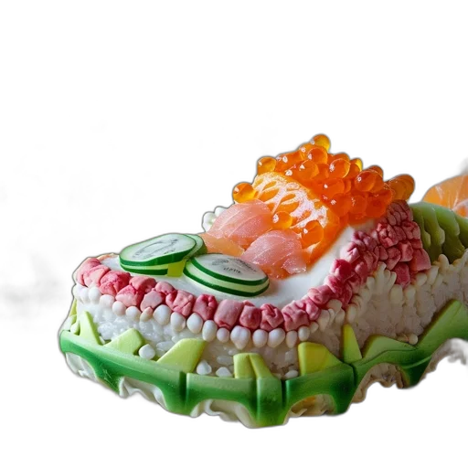 food, shoes, jewelry, crown, 3d render, photorealistic, artistic, sushi transparent PNG cut-out