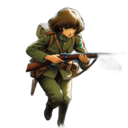 weapon, jacket, staff, concept art, pixel art, anime, comic book art, determined transparent PNG cut-out