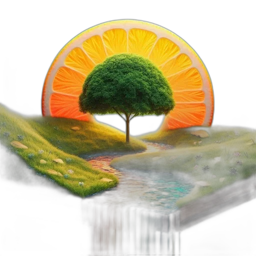 tree, photorealistic, 3d render, concept art, fantasy art, forest, sunset, rain transparent PNG cut-out