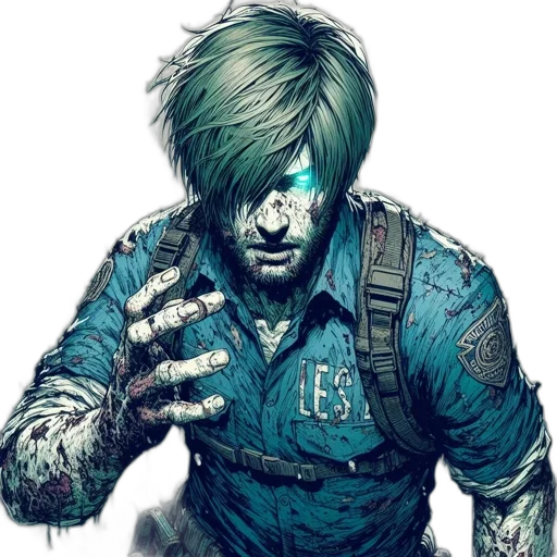 face, comic book art, concept art, cyberpunk, fantasy art, blue, green, protagonist transparent PNG cut-out